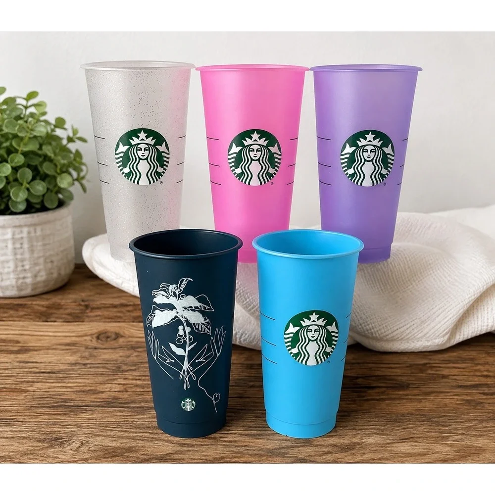 Starbucks Reusable Cold Cup 5pk Set No Lids Tumblers Pink Blue Purple